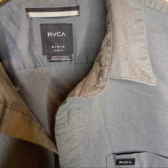 RVCA Grey Slim Fit Medium Short Sleeve Button Up - Picture 2 of 4